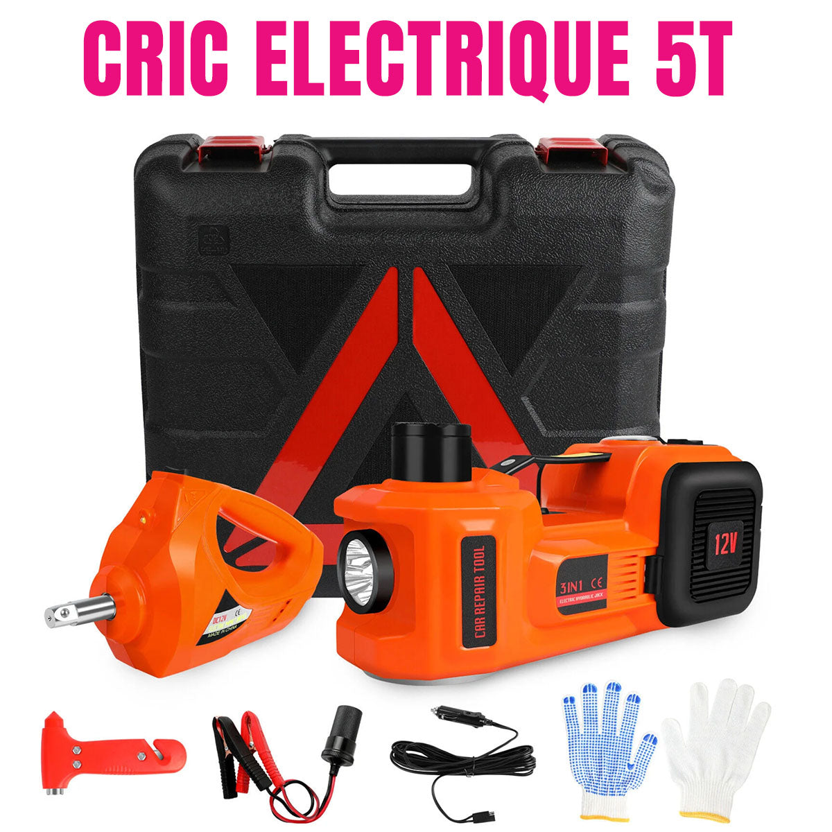 Cric Électrique Tout-en-Un 5T avec Clés à chocs et gonfleur